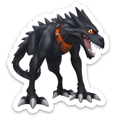 Black, Cool, Edgy, Nargacuga-Garchomp-Houndoom-Sergal Fakémon-Digimon with sharp markings,  full body sticker