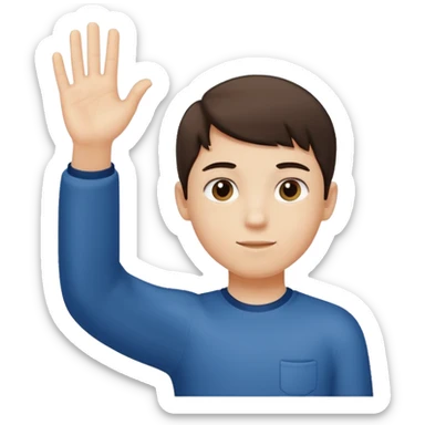 Boy his hand up on the right hand there is number 6 and the left hand number 7 sticker