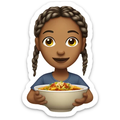 Medium skin tone girl with twists/braids eating taco soup sticker