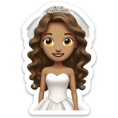 bride with brown long wavy hair, brown eyes sticker