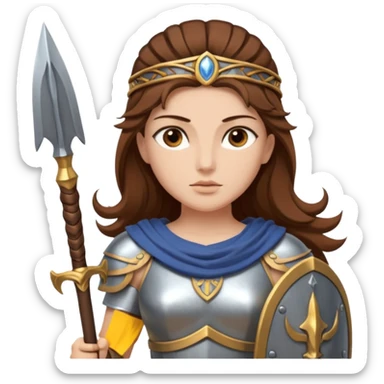 brown haired Athena the Greek goddess of disciplined, strategic warfare, calm, commanding figure leading with intelligence not force. wears light armour carries a spear, symbolising protection precise judgement. strategy, not aggression, embodying clarity, foresight and decisive action. sticker