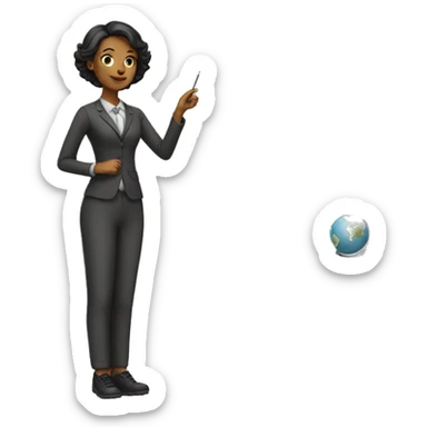 The teacher is a girl with a pointer sticker