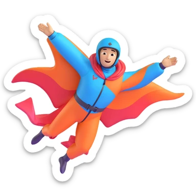 person flying in a wingsuit, wind in face, colorful suit, energetic sticker