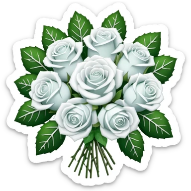 A bouquet of white roses, adorned with Christmas snowflakes sticker