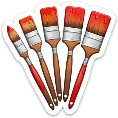 STICKER PINCEAUX ROUGE ET BRUN AVEC  PEINTURE ET TACHE DE PEINTURE sticker