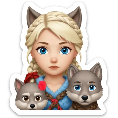 Viking platinum blonde girl with braid and blue eyes. Wolf pet sticker