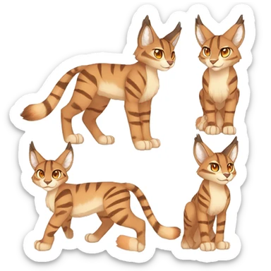 Anthro Beige-Orange-Brown Striped Fur-Sona-Fakemon Lynx-Caracal Full Body sticker