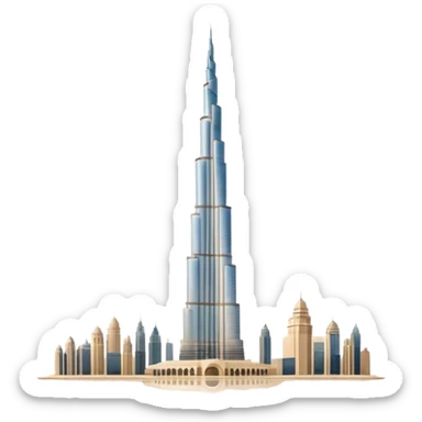 Burj Khalifa, beige color, minimalist style, view with reflection in glass, emoji style sticker