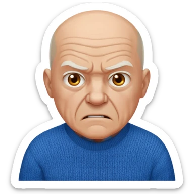 Old man, angry, blue sweater, bald
 sticker