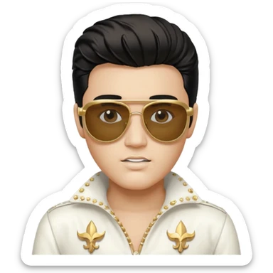 A boy with an Elvis Presley mask with sunglasses dressed as Elvis Presley sticker