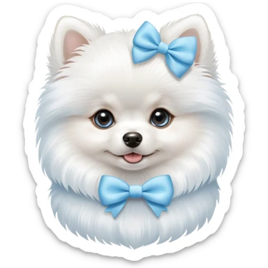white Pomeranian puppy with baby blue bow  sticker