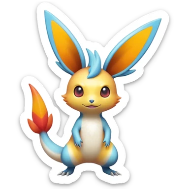 Colorful Shiny Exotic Victini-Salandit-Minccino-Emolga-Fakémon-hybrid-creature (full body)  sticker