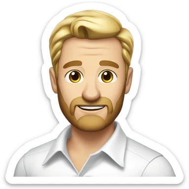 middle aged english man, short slicked back hair blonde, blonde medium length size full beard, in a smart white unbuttoned shirt. sticker