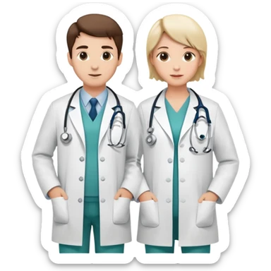Two doctors standing side by side with stethoscopes and white coats sticker