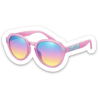 A colorful pair of shiny glossy smooth soft sparkly glittery sunny Pastel sunglasses (aesthetic, loose object, apparel), seen from the side, 3/4 angle sticker