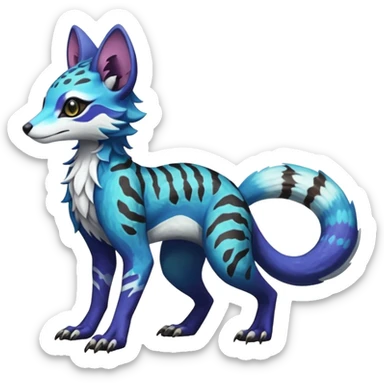 Rare realistic shiny exotic cute epic pretty beautiful handsome gorgeous aesthetic colorful vibrant Vernid-Protogen-Primagen-Sergal-Wickerbeast-Genet-Trico-species-Fakemon-hybrid-creature by LiLaiRa, beautiful intricate markings, full body sticker