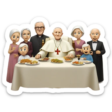 Pope John Paul II With normal family at the dinner. Pixar style sticker