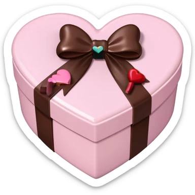 pale pink heart box, pale pink bow, filled with chocolates inside sticker