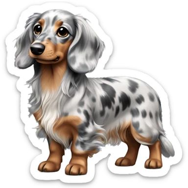 Gray Merle long haired Dachshund puppy full body sticker
