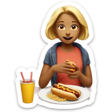 Girl eating hotdog at family dinner  sticker