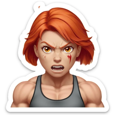 burning angry bodybuilder red haired woman sticker