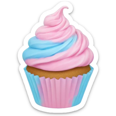 Cupcake with blue and pink pastel swirled frosting sticker