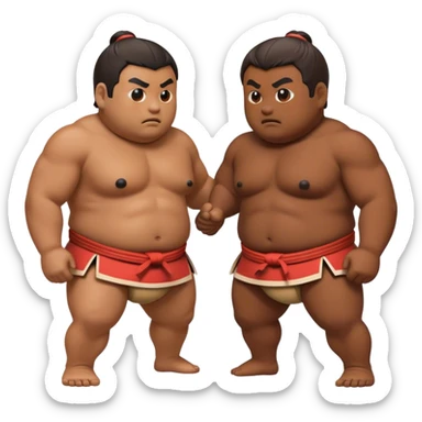 Cinematic Realistic Sumo Wrestling Emoji, depicted as an intense sumo match featuring powerful wrestlers in traditional mawashi, rendered with rich textures and dynamic dramatic lighting that captures the raw intensity of the sport. sticker