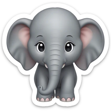 Cinematic Noble Baby Elephant Portrait Emoji, Poised and regal, with a tiny, endearing build and a soft, smooth gray hide, delicate floppy ears and a small, curious trunk, deep-set soulful eyes, Simplified yet sharp and sophisticated features, highly detailed, glowing with a gentle, dignified glow, high shine, intelligent and adorable, stylized with an air of miniature majesty, focused and attentive, soft glowing outline, capturing the essence of a watchful and confident little elephant, so majestic it feels as though it could toddle out of the screen with effortless authority! sticker