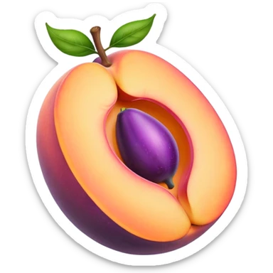 Peach with hole eggplant stuck in hole in peach  sticker
