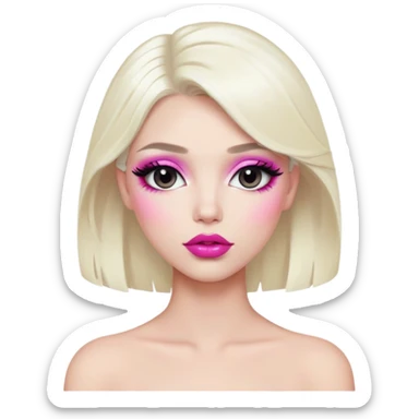 Person with platinum blonde hair, pink lips, and heavy makeup sticker