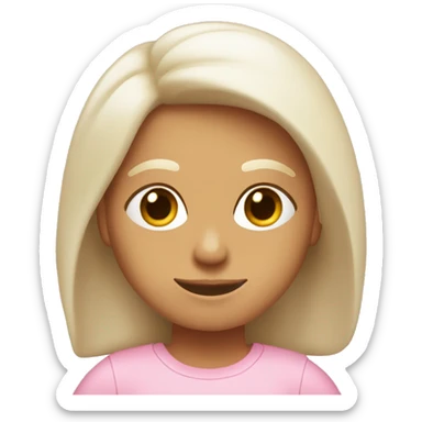 Chica delgada piel blanca, pelo marrón liso hasta los hombros con camiseta rosa claro sticker