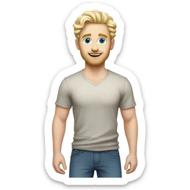 full body standing light curl blonde 30yo man blue eyed pale skin sticker