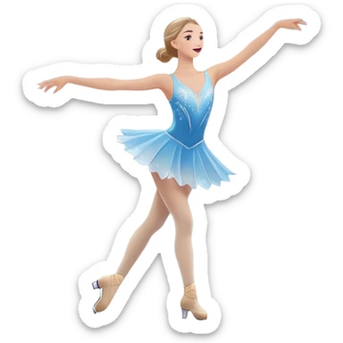 An icon showing The rink is illuminated by soft light beams, with cheering spectators in the stands. Snowflakes gently fall, adding to the magical atmosphere. a graceful figure skater performing a spin on the ice in a grand ice palace. Transparent background highlights elegance and artistry. sticker