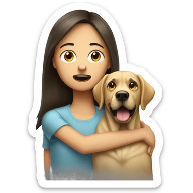 Create an emoji of a girl getting scared by a labrador getting too close to her face sticker