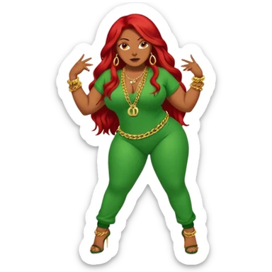Thick woman twerking with long red hair and green 420 outfit sticker