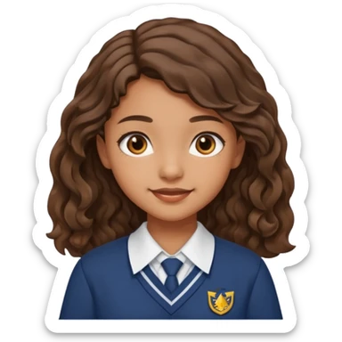 Quiero a una persona morena no tan morena , que sea una adolescente , que lleve uniforme escolar , con un pelo ondulado pero que sea negro castaño,pero no regido , pero que tenga una sonrisa suave, pero que este con un fondo blanco. sticker