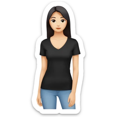 single black fitted v-neck t-shirt, cropped length, simple clean isolated garment only, no accessories, plain white background sticker