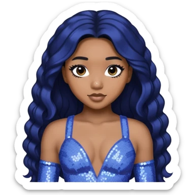 Normani from Fifth Harmony with long black hair, periwinkle sequin outfit sticker