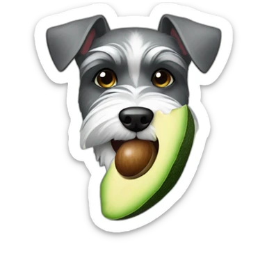 funny Zwergschnauzer with a toy of avocado in his mouth sticker