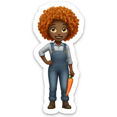 full body farmer girl with curls and curly hair, holding carrots sticker