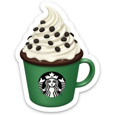  Starbucks hot cocoa with whipped cream and Oreo cookie crumbles in a green Starbucks cup  sticker