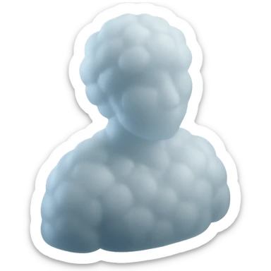 front view of a person composed entirely of white fluffy convex clouds, shoulders visible, matte glass style sticker
