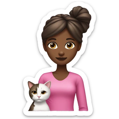 A black girl with straight brown hylight hair, gloss and black eyes, she has a cat who has a pink knot sticker