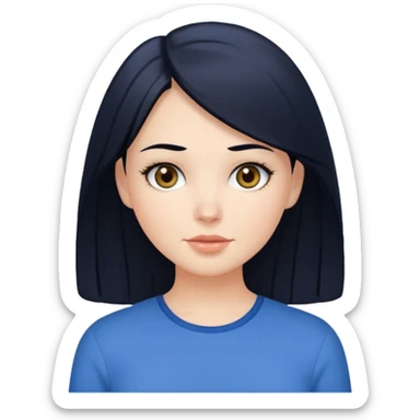Create a white girl, with black hair, hazel eyes, blue blouse.    sticker