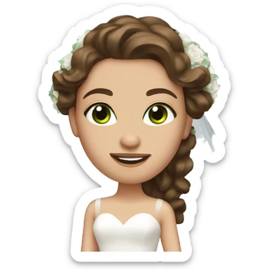 Bride with long wavy brown hair and green eyes  sticker