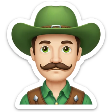 Cowboy face with green hat and handlebar mustache sticker
