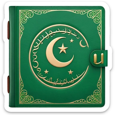 Closed Quran with the Islamic Symbol on it (moon and star) green from left to right sticker