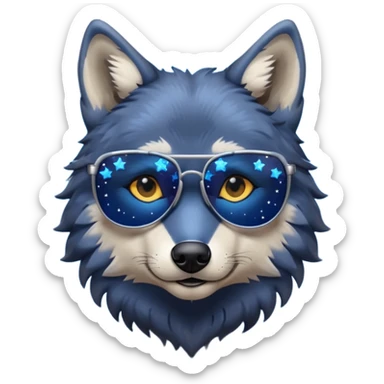 Wolf with sunglasses and fur that looks like the night sky sticker