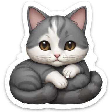 dark grey and white small cat with its eyes closed lying down leaning on its elbow with its paw curled under its head holding it up sticker