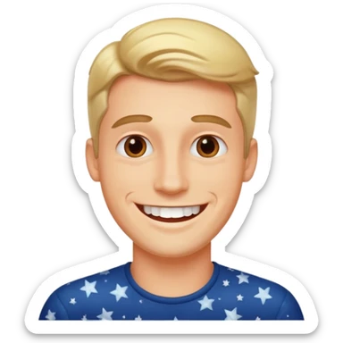 create an image of a perfect guy, very handsome, catching, smart and smiling with his white teeth. around him there's like a shining and small stars showing how perfect he is . the background is white sticker